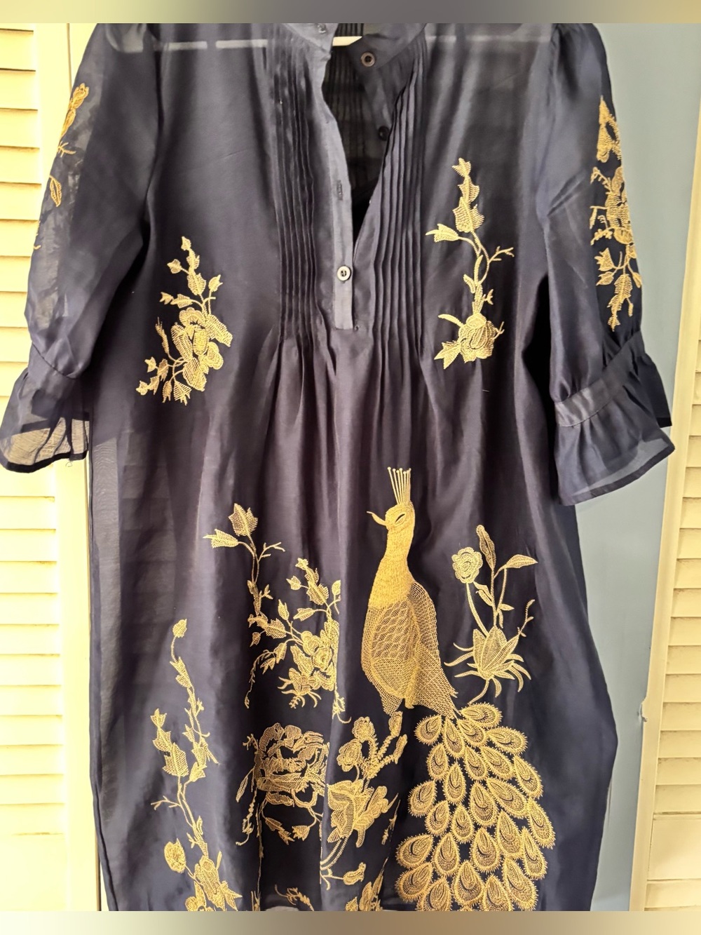 MISSLOOK Sheer Navy Blue Pintuck Tunic